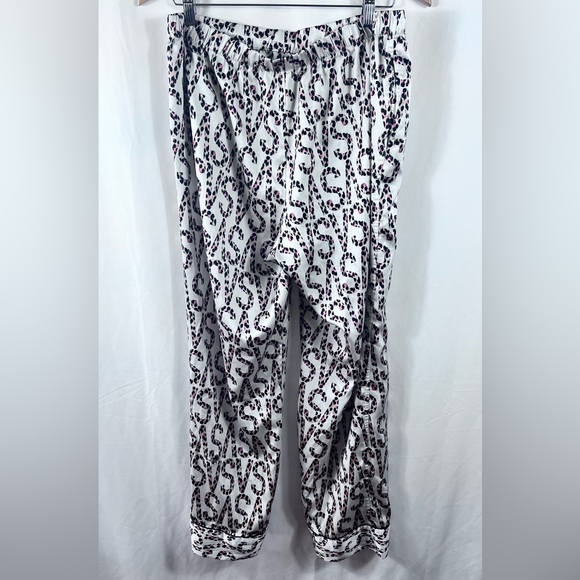 Victoria's Secret Other - Victoria’s Secret Satin Pajama Pants Leopard Logo Print White Pink Large L Silky